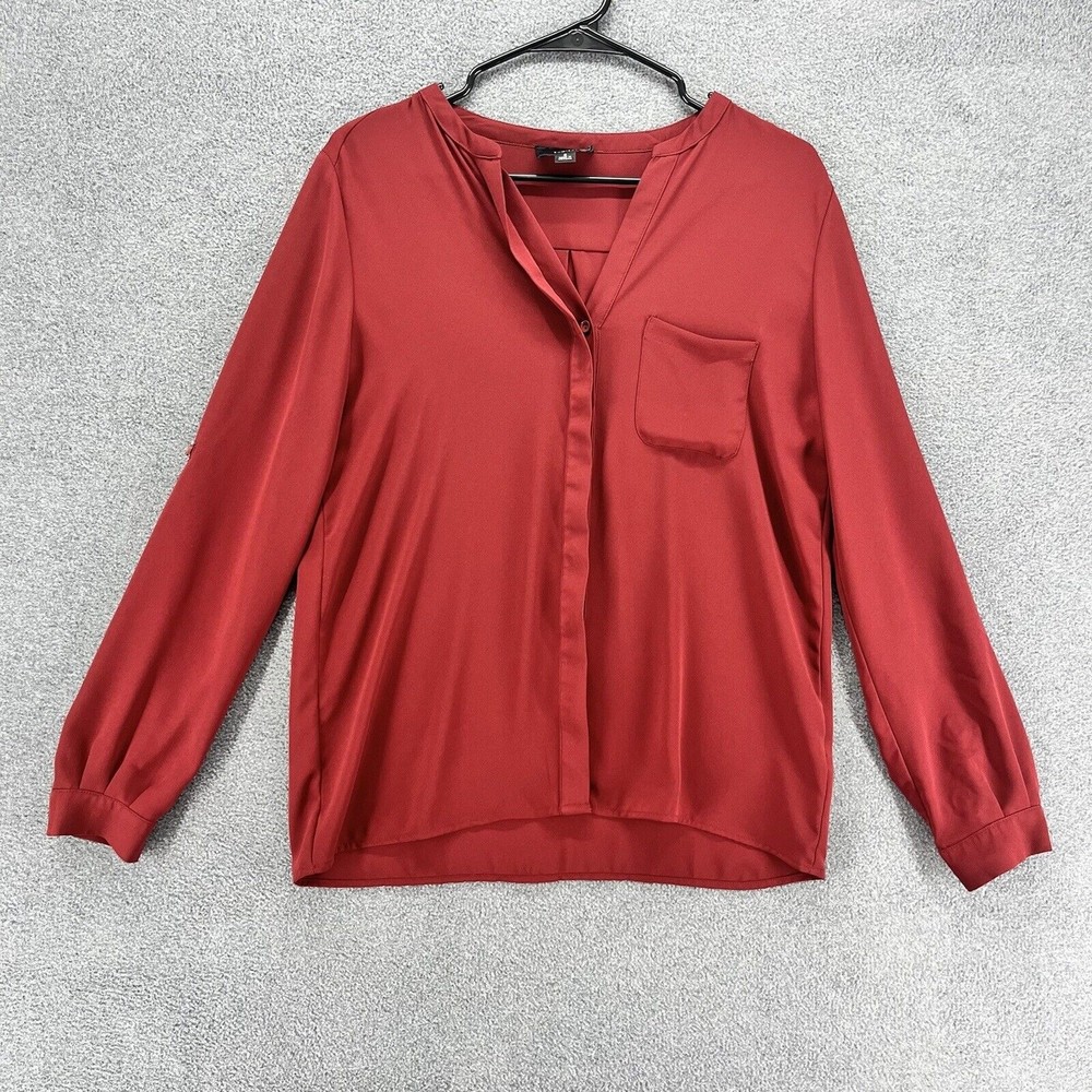 Lumiere Button up Blouse‎ Top Womans Size S Red V neck Long Sleeve casual